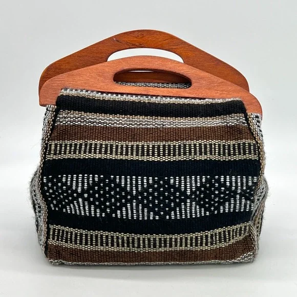 Pinzon Handbag Wooden Handles Made in Mexico Hand Woven Purse Tote New - Picture 3 of 6
